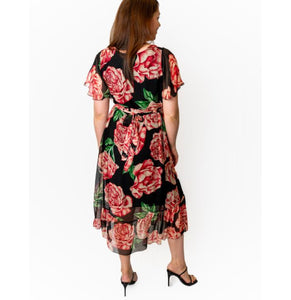 Floris Silk Rose Print Midi Dress