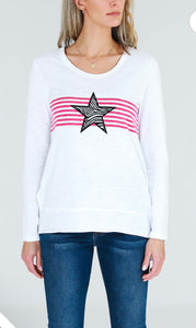 :red Story Tiger Star with Stripes L/S Tee